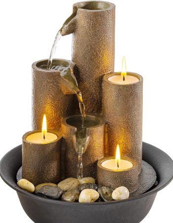 Fuente de sobremesa con columnas escalonadas de Alpine Corporation con 3 velas, minicascada para espacios interiores, fuente de agua relajante
