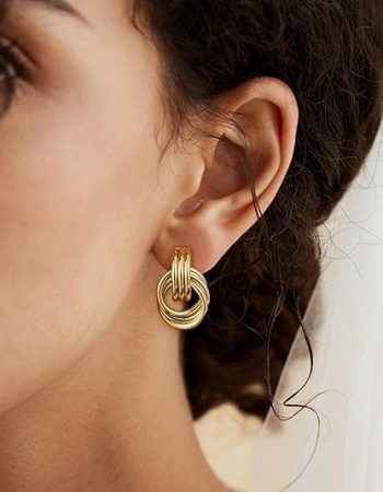 Trendy Gold Plated Knot Earrings for Women Chunky Statement Drop Dangle Earrings Lightweight Hypoallergenic